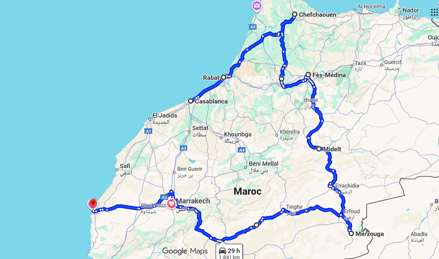 Villes Impériales & Grand Désert - Itinéraire